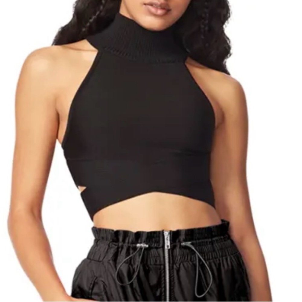 Herve Leger Black Sleeveless Cut Out Crop Tank Top